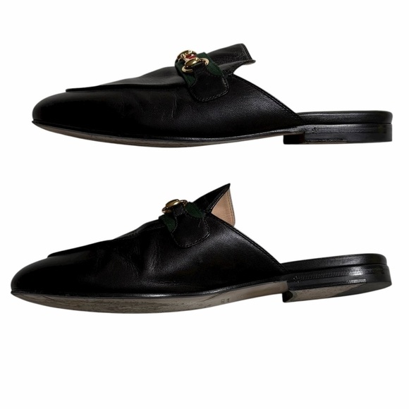 Gucci Princetown Leather Mules Black | Gold Horsebit & Red Heart Size 38 | 8 US - Picture 5 of 14